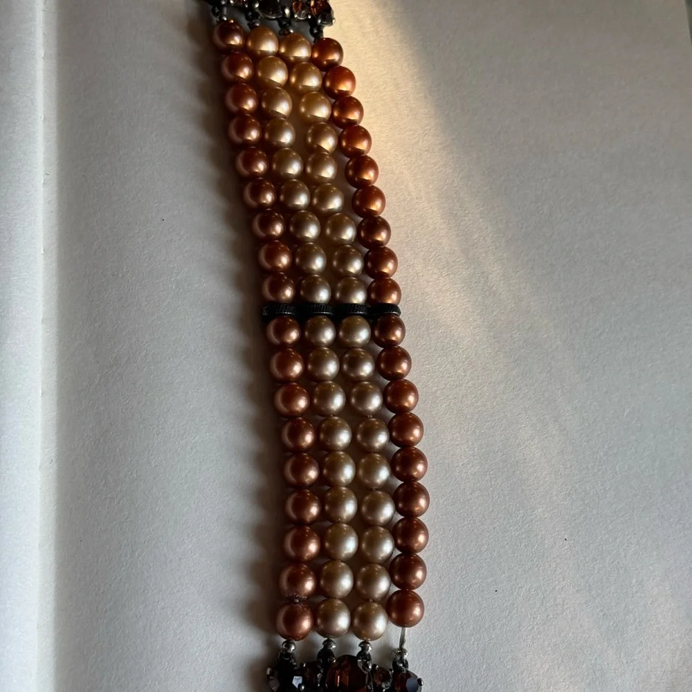 Schiarparelli Elegant Brown and Cream Faux Pearl Beaded Vintage Bracelet 6.75